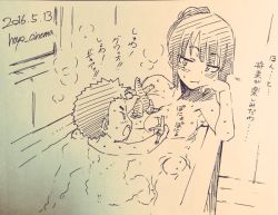  1boy 1girl 2016 age_difference bathing bathtub breasts child dated doll etsuzan_jakusui etuzan_jakusui godzilla hair_bun head_rest indoors large_breasts looking_at_another mixed-sex_bathing original partially_submerged playing shared_bathing sitting steam toy traditional_media translation_request twitter_username wet  rating:Questionable score:19 user:danbooru