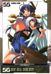 1girl absurdres arc_system_works asymmetrical_wings bandana belt blue_hair breasts denim denim_shorts dizzy_(guilty_gear) fingerless_gloves gloves guilty_gear highres inoue_takumi large_breasts midriff no_bra official_art queen&#039;s_blade queen&#039;s_gate red_eyes rope_ladder shorts solo tail underboob wings rating:Questionable score:13 user:danbooru
