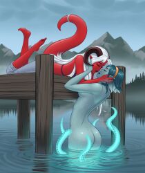  highres horns indie_virtual_youtuber lake melissa_belladonna red-skinned_female tail tentacles white_hair 