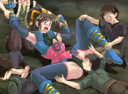 1girl 4boys arm_grab breasts censored clothed_sex cunnilingus cyclone_(reizei) drooling forced gloves handjob hetero leg_grab male_masturbation masturbation medium_breasts multiple_boys nipples open_mouth oral penis ponytail pussy_juice rape saliva shota spread_legs thighhighs torn_clothes rating:Explicit score:79 user:danbooru
