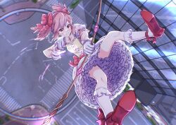 1girl bow_(weapon) kaname_madoka looking_at_viewer magical_girl mahou_shoujo_madoka_magica miles0088 pink_eyes pink_hair short_twintails solo twintails weapon