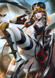  1girl arthropod_girl breasts cowboy_shot highres insect_wings large_breasts mosquito_girl mosquito_musume neoartcore nipples one-punch_man pussy solo tongue tongue_out wings  rating:Explicit score:116 user:danbooru