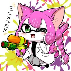  1girl animal_ears artist_request cat_busters cat_ears cat_tail character_request crossover domino_mask female_focus furry furry_female fusion green_eyes inkling_player_character long_hair mask neko_hakase_(cat_busters) nintendo no_humans pink_hair solo splatoon_(series) tail  rating:Sensitive score:3 user:KemonoLover96