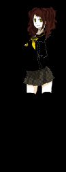 Rule 34 | 1girl, arms behind back, atlus, black skirt, black thighhighs, brown eyes, brown hair, buzz (moi), kujikawa rise, long sleeves, looking at viewer, miniskirt, neckerchief, persona, persona 4, pleated skirt, school uniform, simple background, skirt, solo, thighhighs, transparent background, twintails, white background, zettai ryouiki