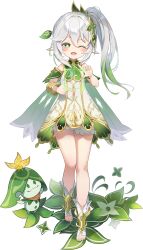 Rule 34 | 1girl, absurdres, aranara (genshin impact), bloomers, blush, bracelet, cape, commentary, cross-shaped pupils, detached sleeves, dress, finger frame, full body, genshin impact, gold trim, gradient hair, green cape, green eyes, green hair, green sleeves, hair between eyes, hair ornament, highres, jewelry, korean commentary, leaf hair ornament, long hair, looking at viewer, multicolored hair, nahida (genshin impact), one eye closed, open mouth, pointy ears, short dress, side ponytail, sidelocks, sleeveless, sleeveless dress, smile, solo, stirrup footwear, symbol-shaped pupils, three twosix, toeless footwear, transparent background, underwear, white bloomers, white dress, white footwear, white hair