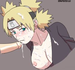 Rule 34 | 1girl, blonde hair, blush, breast slip, breasts, breasts out, bukkake, cum, cum on body, cum on breasts, cum on clothes, cum on hair, cum on upper body, cumdrip, erection, facial, green eyes, jjj (dbsgh8573), large breasts, naruto, naruto (series), nipples, one breast out, penis, solo focus, temari (naruto), uncensored