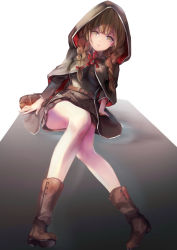 Rule 34 | 1girl, belt, black capelet, black dress, blush, boots, braid, breasts, brown eyes, brown hair, capelet, dress, hair ribbon, hood, hood up, hooded capelet, kantai collection, large breasts, long hair, long sleeves, red ribbon, ribbon, sayuumigi, shinshuu maru (kancolle), simple background, solo, thighs, twin braids