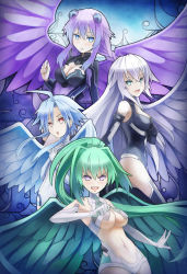 Rule 34 | &gt;:d, 10s, 4girls, :d, :o, ahoge, angel wings, armpits, bare shoulders, black gloves, black heart (neptunia), black legwear, blanc (neptunia), blue eyes, blue hair, blush, braid, breasts, cleavage cutout, clenched hand, clothing cutout, cowboy shot, drawfag, elbow gloves, emblem, expressionless, flat chest, floating hair, from side, gloves, green eyes, green hair, green heart (neptunia), groin, hair between eyes, halterneck, hands on own chest, high ponytail, highres, hip focus, large breasts, leotard, long hair, looking at viewer, looking back, magical girl, multiple girls, navel, neptune (neptunia), neptune (series), noire (neptunia), open mouth, own hands together, ponytail, power symbol, power symbol-shaped pupils, purple eyes, purple hair, purple heart (neptunia), red eyes, revealing clothes, short hair with long locks, sidelocks, smile, sunimu, symbol-shaped pupils, thighhighs, turtleneck, twin braids, underboob, v-shaped eyebrows, vert (neptunia), very long hair, white gloves, white hair, white heart (neptunia), wings