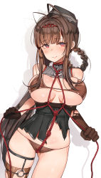 Rule 34 | 1girl, absurdres, ahoge, bad id, bad pixiv id, bare shoulders, bdsm, black gloves, blunt bangs, blush, bondage, bound, bra, braid, breasts, brown bra, brown hair, cleavage, closed mouth, crotch rope, dsr-50 (girls&#039; frontline), elbow gloves, girls&#039; frontline, gloves, goyain, hair ornament, hat, highres, large breasts, long hair, looking at viewer, o-ring, red eyes, revision, rope, shibari, shibari over clothes, sidelocks, single elbow glove, single thighhigh, smile, solo, thigh strap, thighhighs, thighs, torn clothes, underwear, very long hair