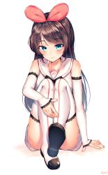 Rule 34 | 1girl, absurdres, bad id, bad pixiv id, bare shoulders, blue eyes, blush, body blush, brown hair, commentary request, detached sleeves, eyelashes, hairband, highres, kizuna ai, kizuna ai inc., lace, lace-trimmed legwear, lace trim, legs together, long hair, looking at viewer, multicolored hair, naingnaing, pink hair, pink hairband, smile, solo, streaked hair, swept bangs, thighhighs, virtual youtuber, white thighhighs
