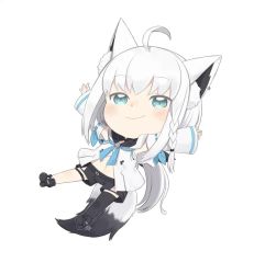 Rule 34 | 1girl, :d, ^ ^, ahoge, animal ear fluff, animal ears, animated, black footwear, black shorts, black thighhighs, blue eyes, blush, boots, braid, chibi, closed eyes, closed mouth, facing viewer, fox ears, fox girl, fox tail, full body, highres, hololive, long hair, long sleeves, looking at viewer, navel, open mouth, outstretched arms, ribbon-trimmed sleeves, ribbon trim, shirakami fubuki, shirakami fubuki (1st costume), short shorts, shorts, single thighhigh, sleeves past wrists, smile, solo, sparkle, tail, thighhighs, thighhighs under boots, totatokeke, very long hair, video, virtual youtuber, white background, white hair, white sleeves, wide sleeves