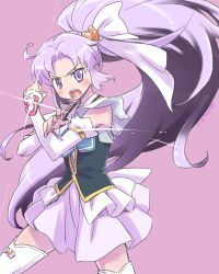 Rule 34 | 10s, 1girl, blush, cure fortune, hair ornament, happinesscharge precure!, heart, heart hair ornament, hikawa iona, isedaichi ken, long hair, magical girl, open mouth, ponytail, precure, purple eyes, purple hair, skirt, solo, thighhighs, very long hair, wide ponytail