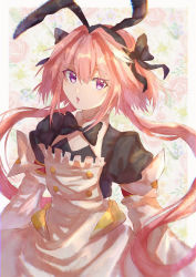 Rule 34 | 1boy, astolfo (fate), astolfo (saber) (fate), astolfo (saber) (third ascension) (fate), bad id, bad pixiv id, black bow, black bowtie, black dress, black gloves, black ribbon, blush, bow, bowtie, buttons, dress, fate/grand order, fate (series), floral background, gloves, hair between eyes, hair bow, hair intakes, hair ribbon, hamachamu, juliet sleeves, long hair, long sleeves, looking at viewer, low twintails, male focus, multicolored hair, open mouth, pink hair, puffy sleeves, purple eyes, ribbon, skirt, solo, streaked hair, trap, twintails, white hair, white skirt, wide sleeves, wing collar