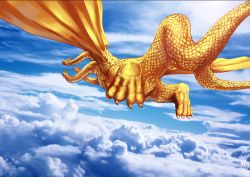 Rule 34 | above clouds, alien, artist request, cloud, conjoined, epic, flying, from behind, giant, giant monster, godzilla (series), godzilla vs. king ghidorah, kaijuu, king ghidorah, monster, sky, source request, toho