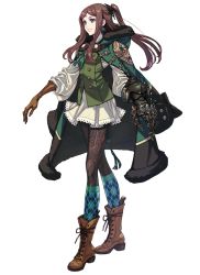 Rule 34 | 1girl, boots, brown hair, cloak, cross-laced footwear, drag-on dragoon, drag-on dragoon 3, earrings, four (drag-on dragoon), fujisaka kimihiko, full body, gauntlets, goggles, green eyes, jewelry, official art, ponytail, transparent background