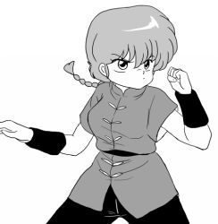 Rule 34 | 1girl, braid, chinese clothes, cyocomi3, gender request, genderswap, monochrome, ranma-chan, ranma 1/2, saotome ranma, short hair, simple background, single braid, solo, tangzhuang, upper body