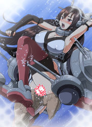 Rule 34 | 10s, 1girl, bare shoulders, bestiality, black hair, blush, breasts, creature inside, elbow gloves, covered erect nipples, fingerless gloves, gloves, hair ornament, interspecies, kantai collection, large breasts, long hair, miniskirt, nagato (kancolle), object insertion, open mouth, otoi rekomaru, personification, red eyes, skirt, solo, tears, thighhighs, trembling, turtle, underwater, vaginal, wet, wet clothes, what