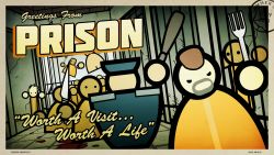 Rule 34 | 10s, 2013, baton, copyright name, dated, english text, facial hair, fork, highres, knife, male focus, multiple boys, no arms, nude, police, postcard, prison architect, steam (platform)