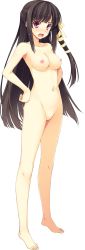 Rule 34 | 1girl, absurdres, armpits, arms at sides, black hair, blush, breasts, collarbone, hands on own hips, highres, koikishi purely kiss, long hair, looking at viewer, medium breasts, navel, nipples, no pussy, nude, open mouth, shidou mana, simple background, solo, standing, very long hair, white background, yuuki hagure