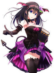 Rule 34 | 10s, 1girl, bare shoulders, black hair, black thighhighs, blue eyes, blush, breasts, cleavage, demon girl, demon tail, demon wings, elbow gloves, gloves, hairband, idolmaster, idolmaster cinderella girls, large breasts, long hair, looking at viewer, md5 mismatch, open mouth, resolution mismatch, rikudou inuhiko, sagisawa fumika, solo, source larger, tail, thighhighs, wings