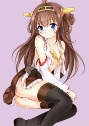 Rule 34 | 10s, 1girl, ahoge, ass, blue eyes, blush, boots, brown hair, detached sleeves, double bun, hairband, japanese clothes, kantai collection, kongou (kancolle), long hair, nikoo, panties, pantyshot, personification, skirt, solo, thigh boots, thighhighs, underwear, upskirt, white panties