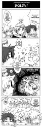 Rule 34 | 1980s (style), 1990s (style), 3boys, 4koma, = =, anger vein, bartz klauser, chasing, chocobo, cloud strife, comic, dissidia final fantasy, english text, closed eyes, final fantasy, final fantasy ii, final fantasy tactics, final fantasy v, final fantasy vii, firion, greyscale, hard-translated, highres, long image, male focus, meru, meteor, monochrome, multiple boys, retro artstyle, retro artstyle, running, shaded face, spoilers, stampede, sweatdrop, tall image, third-party edit, translated