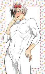 Rule 34 | 1boy, abs, blush, hello kitty, highres, ludger will kresnik, male focus, muscular, sanrio, smile, solo, sweat, tales of (series), tales of xillia, tales of xillia 2, tokimachi eisei