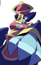 Rule 34 | 1girl, breasts, cleavage, cleavage cutout, clothing cutout, female focus, highres, jiangshi, large breasts, lei lei, solo, tongue, tongue out, vampire (game)