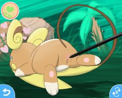 Rule 34 | 1girl, alolan form, alolan raichu, animal ears, animal hands, anus, ass, blue eyes, blush stickers, clitoris, creatures (company), feet, female focus, floating, from behind, game freak, gameplay mechanics, gen 7 pokemon, green background, half-closed eyes, heart, highres, looking back, looking to the side, lying, multicolored eyes, nintendo, nude, on stomach, outdoors, palm tree, pokemon, pokemon (creature), pokemon sm, pussy, solo, spread legs, spread pussy, stylus, tail, tree, uncensored, yellow eyes, yumei (masterx94)