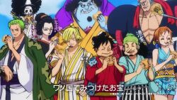 Rule 34 | 2girls, animated, brook (one piece), burger, chef, chef hat, collaboration, cooking, facial hair, flashback, food, franky (one piece), grin, hat, holding, holding food, looking at another, mcdonald&#039;s, monkey d. luffy, multiple girls, mustache, nami (one piece), nico robin, official art, one piece, parody, pirate, promotional art, real life, red-leg zeff, roronoa zoro, sanji (one piece), smile, sound, toei animation, tony tony chopper, usopp, video, what
