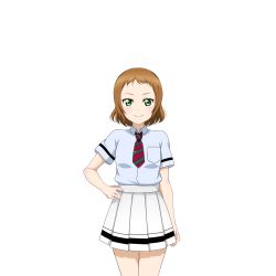 Rule 34 | 10s, 1girl, artist request, breasts, brown hair, green eyes, hand on own hip, kira tsubasa, looking at viewer, love live!, love live! school idol festival, love live! school idol project, necktie, official art, pleated skirt, school uniform, short hair, short sleeves, simple background, skirt, small breasts, smile, solo, standing, striped necktie, striped neckwear, transparent background, uniform, utx school uniform, white background