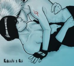 Rule 34 | 2boys, artist request, hatake kakashi, kiss, lowres, male focus, might guy, monochrome, multiple boys, naruto, naruto (series), spot color, yaoi