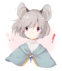 Rule 34 | !, 1girl, akagashi hagane, animal ears, bad id, bad pixiv id, capelet, dandelion, flower, gradient background, grey hair, jewelry, mouse ears, nazrin, pink hair, shirt, short hair, simple background, solo, touhou
