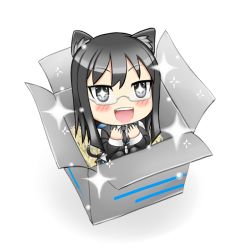 Rule 34 | + +, 1girl, analogue: a hate story, animal ears, black hair, blush, box, cardboard box, cat ears, cat tail, chibi, hyun-ae, in box, in container, long hair, necktie, open mouth, raide, simple background, smile, sparkle, tail, transparent background