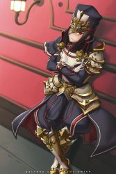 Rule 34 | 1girl, armor, breasts, gloves, hat, hybridmink, long hair, looking at viewer, medium breasts, military, military hat, military uniform, morag ladair (xenoblade), nintendo, pauldrons, reverse trap, short hair, shoulder armor, simple background, smile, solo, uniform, xenoblade chronicles (series), xenoblade chronicles 2