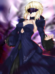 Rule 34 | &gt;:), 1girl, artoria pendragon (all), artoria pendragon (fate), braid, breasts, cleavage, covered eyes, dress, fate/grand order, fate/stay night, fate (series), female focus, grin, hair up, highres, large breasts, mask, minarai tenna, ribbon, saber (fate), saber alter, short hair, smile, solo, v-shaped eyebrows