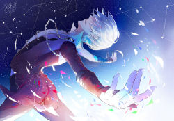 Rule 34 | 1boy, 2016, akihiro821, blurry, confetti, constellation, dated, depth of field, fingernails, hair over eyes, light smile, long sleeves, male focus, outstretched arms, short hair, signature, sky, smile, star (sky), starry sky, viktor nikiforov, white hair, yuri!!! on ice