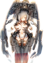 Rule 34 | 10s, 1girl, artist name, breasts, choker, dated, frown, grey eyes, grey hair, hair ornament, hair over one eye, hairclip, hamakaze (kancolle), highres, kantai collection, mecha musume, medium breasts, navel, panties, rondo bell, short hair, solo, thigh strap, underwear