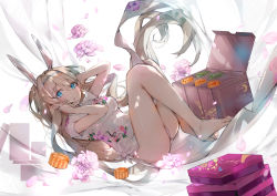 Rule 34 | 1girl, animal ears, bare legs, barefoot, blonde hair, blue eyes, breasts, china dress, chinese clothes, dema hmw, dress, flower, girls&#039; frontline, hairband, hand on own ear, hand on own ear, highres, legs, long hair, looking at viewer, medium breasts, mid-autumn festival, no shoes, open mouth, panties, pantyshot, rabbit ears, solo, suomi (girls&#039; frontline), tagme, thighs, underwear, white panties