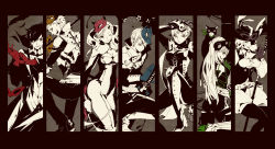 Rule 34 | 10s, 3boys, 4girls, ;), adjusting clothes, adjusting gloves, amamiya ren, armor, ass, belt, between legs, black border, bodysuit, border, breasts, candy, cat, cherry blossoms, cleavage, cleavage cutout, closed mouth, clothing cutout, column lineup, cross-laced clothes, cup, drinking, feathers, food, fox mask, full-length zipper, gloves, grey background, grin, hair ornament, hair over one eye, hairclip, half-closed eyes, hat, hat feather, high heels, holding, kitagawa yuusuke, light smile, lollipop, long hair, mask, mask on head, md5 mismatch, medium breasts, megajet, monochrome, morgana (persona 5), multiple boys, multiple girls, niijima makoto, okumura haru, one eye closed, over shoulder, persona, persona 5, profile, resolution mismatch, sakamoto ryuuji, sakura futaba, scarf, short hair, simple background, sitting, smile, source larger, spikes, spot color, standing, sword, takamaki anne, teacup, twintails, very long hair, wavy hair, weapon, zipper