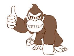 Rule 34 | animal, artist request, brown theme, clothes writing, donkey kong, donkey kong (series), full body, gorilla, grin, looking at viewer, monochrome, necktie, nintendo, no humans, parted lips, poop, simple background, smile, source request, standing, teeth, thumbs up, transparent background, white background