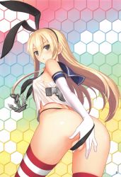 Rule 34 | 10s, 1girl, absurdres, anchor, ass, black eyes, black panties, blonde hair, blush, breasts, covered erect nipples, covering crotch, covering privates, elbow gloves, female masturbation, gloves, hair ornament, hairband, hexagon, highres, kantai collection, long hair, looking at viewer, looking back, masturbation, medium breasts, panties, pantyshot, personification, school uniform, shimakaze (kancolle), skirt, solo, striped clothes, striped thighhighs, thighhighs, thong, tony taka, underwear, upskirt, white gloves