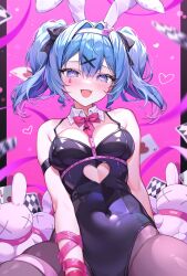 Rule 34 | 1girl, alllisso, animal ears, bare shoulders, black leotard, blue eyes, blue hair, blush, bow, bowtie, breasts, crypton future media, detached collar, fake animal ears, hair ornament, hatsune miku, highres, leotard, looking at viewer, medium breasts, open mouth, pantyhose, piapro, playboy bunny, rabbit ears, rabbit hole (vocaloid), ribbon, smile, solo, teardrop facial mark, twintails, vocaloid, x hair ornament