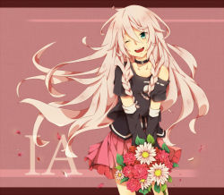 Rule 34 | 1girl, bad id, bad pixiv id, bouquet, detached sleeves, flower, highres, ia (vocaloid), long hair, one eye closed, petals, shigure kio, solo, very long hair, vocaloid, wink