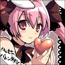 Rule 34 | 1girl, animal ears, bare shoulders, blush, detached collar, di gi charat, eyebrows, hamamo, heart, holding, long hair, looking at viewer, lowres, nail polish, oekaki, pink eyes, pink hair, pink nails, red eyes, smile, solo, translation request, twintails, upper body, usada hikaru, valentine