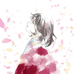 1girl eyelashes karasu_wa_aruji_wo_erabanai lipstick looking_up makeup masuho_no_susuki painting_(medium) petals profile short_hair solo traditional_media upper_body watercolor_(medium) yokomosu