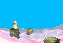 Rule 34 | above clouds, animal, bad id, bad pixiv id, blue sky, cloud, day, hamster, kirby, kirby&#039;s dream land 3, kirby (series), nintendo, no humans, outdoors, pink clouds, rick (kirby), rock, scenery, sitting, sky, soumenhiyamugi