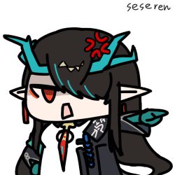 Rule 34 | 1girl, anger vein, animated, animated gif, hair over one eye, horns, long hair, lowres, open mouth, pointing, pointy ears, seseren