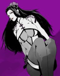 Rule 34 | 1girl, artist request, black hair, breasts, cleavage, earrings, jewelry, large breasts, long hair, luong, snk, tagme, the king of fighters