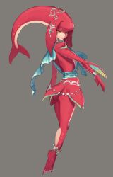 Rule 34 | 1girl, absurdres, anklet, artist name, ass, bracelet, claws, earrings, fins, fish tail, from behind, highres, jewelry, lipstick, looking back, makeup, mipha, monster girl, necklace, nintendo, sash, shark girl, signature, tail, fish tail, the legend of zelda, the legend of zelda: breath of the wild, yellow eyes, zambiie, zora